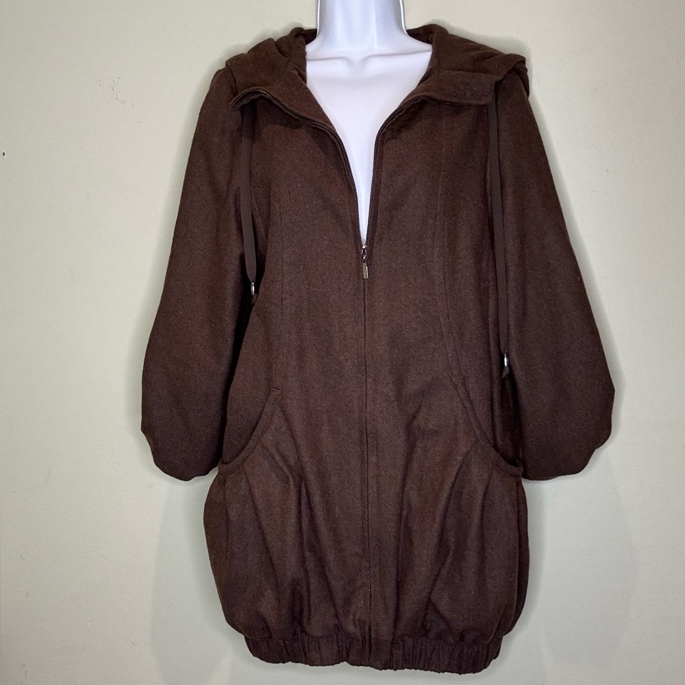 Ya-Da brown zip-up hooded bubble jacket, size medium